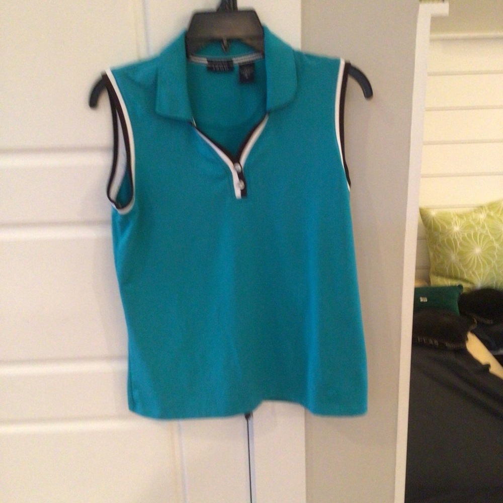 IZOD GOLF Women’s Teal Black & White Sleeveless Golf Shirt Size M Medium